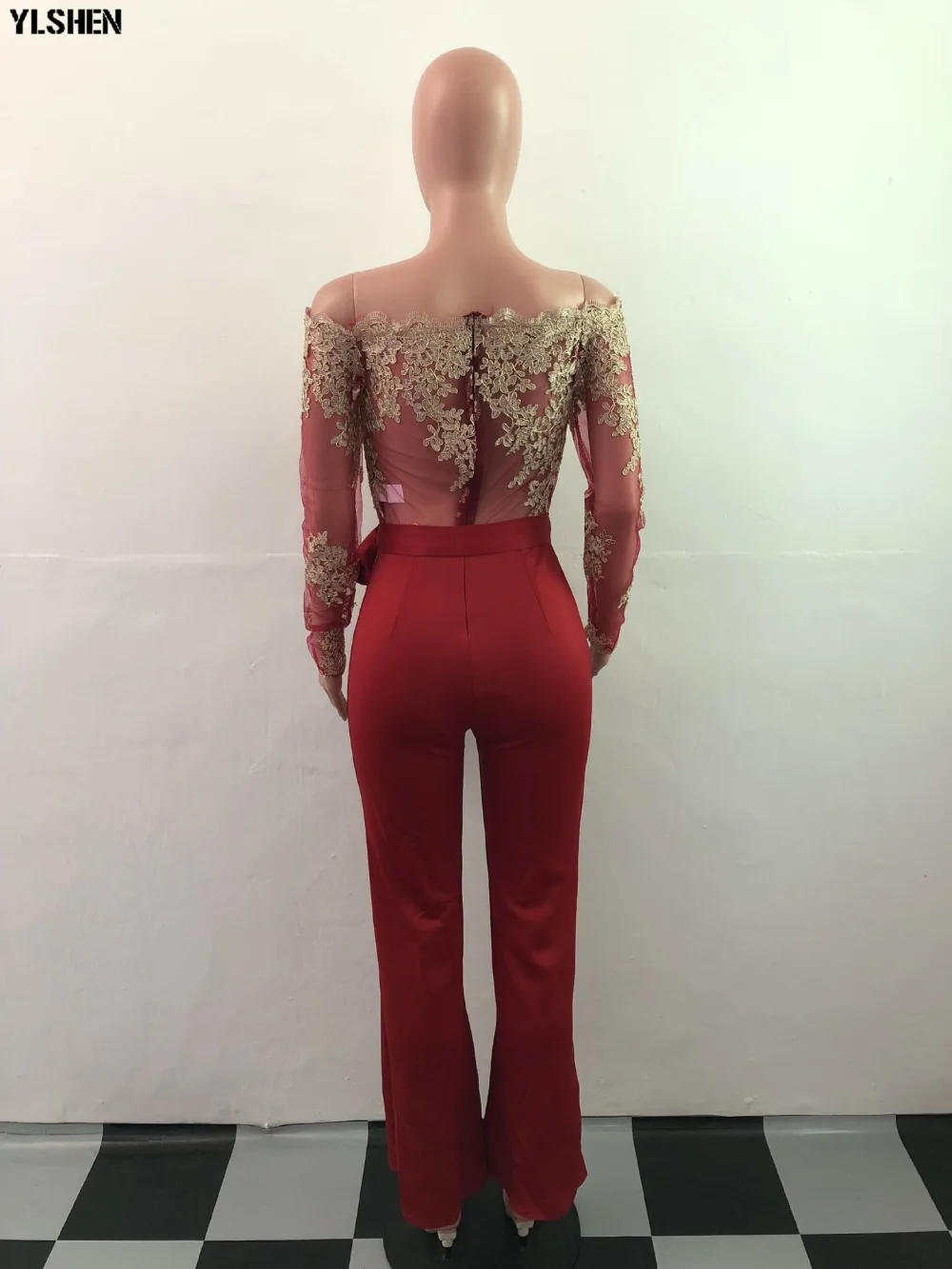 Women Jumpsuit Sexy Lace Ladies Jumpsuits Party Casual Wide Leg Overalls Off Shoulder Long Sleeve Romper Skinny Rompers Trousers 50