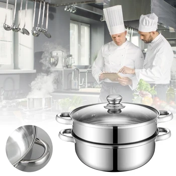 

Double Layer Stainless Steel Stack And Steam Pot Set - And Lid,Steamer Saucepot Double Boiler