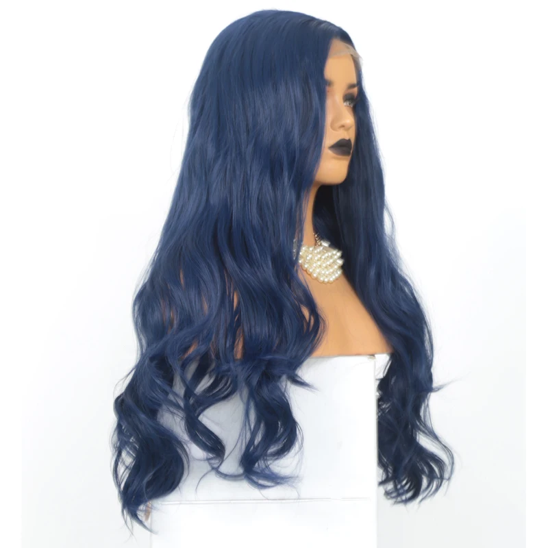 Charisma Heat Resistant Hair Lace Front Wig Natural Hairline Blue Wig Long Wavy Synthetic Wigs For Black/White Women Lace Wig