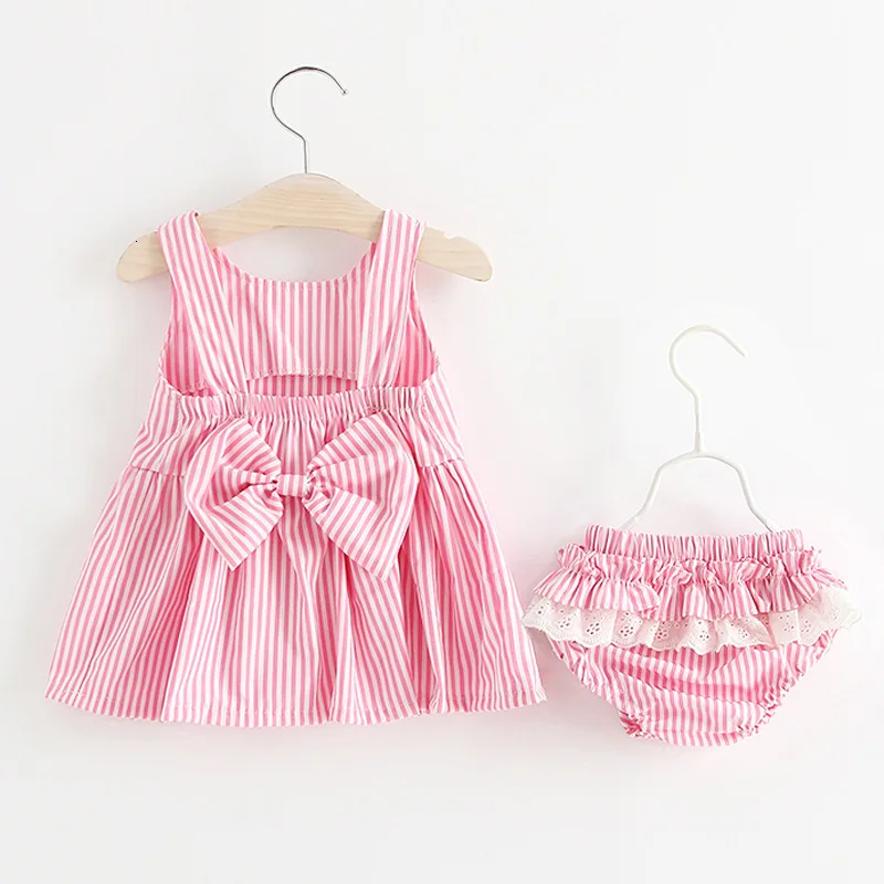 Милое летнее платье с оборками и цветочным рисунком для маленьких девочек, сарафан трусики, комплект одежды, От 1 до 4 лет платье для маленьких девочек на день рождения - Цвет: -G01-Pink-