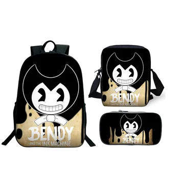 

Hot 3pcs/Set School Bag Bendy and The Ink Machine Backpack Children Combination Bookbag Boys Girls School Backpack Daily Mochila