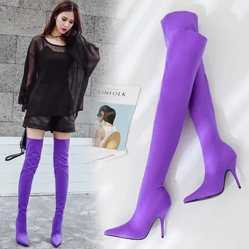 

thin heel boots, autumn and winter Plush Over knee boots, pointed high-heeled elastic boots, sock boots and long