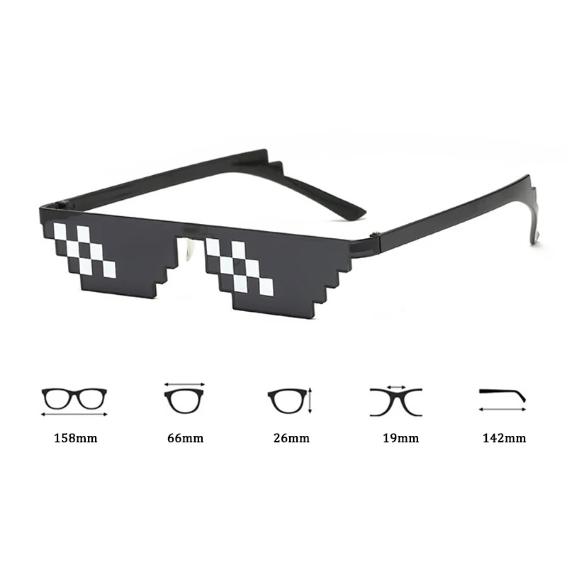 Sunglasses Trick Toy Thug Life Mosaic Strips Glasses Funny Glasses Pixel Unisex Black Mosaic Sunglasses Outdoor Funny Goggles