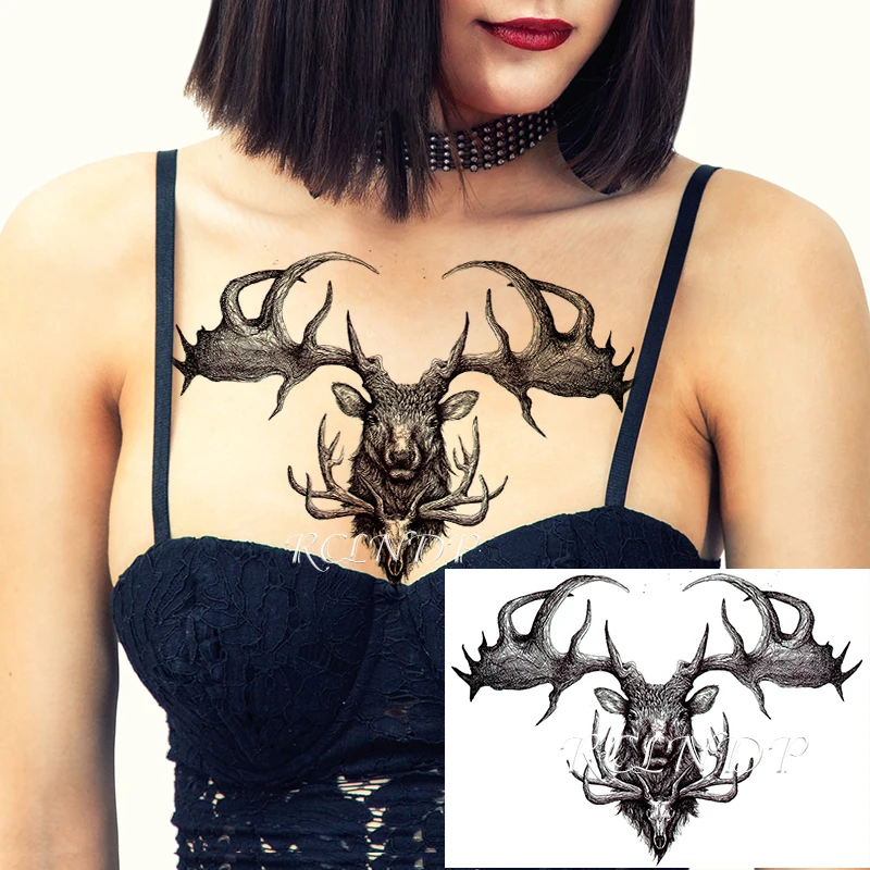 Waterproof Temporary Tattoo Sticker Deer Strong Antlers Skull Fake Tatto Flash Tatoo Hand Arm Foot Body Art for Men Women | Красота и