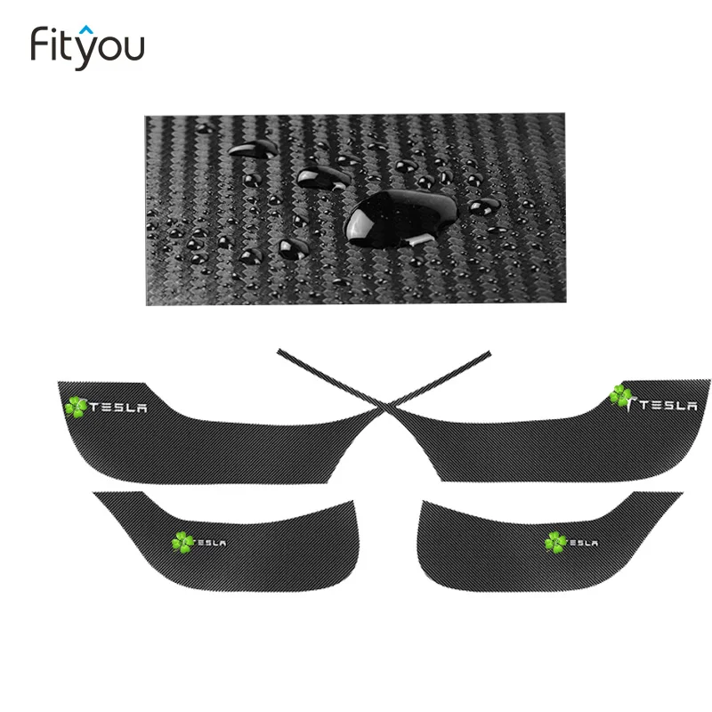 

4pc Car Door Anti Kick Pad Protection for Tesla Model 3 Side Edge Protector Pads Glove Box Stickers Model 3 Carbon Fiber Pattern