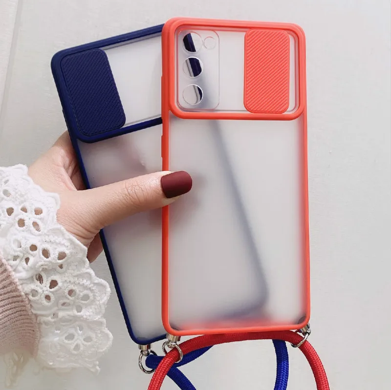 Slide Camera Protector Crossbody Lanyard Strap Case For huawei P Smart 2021 Y7A Translucent Back Cover for huawei p smart 2021