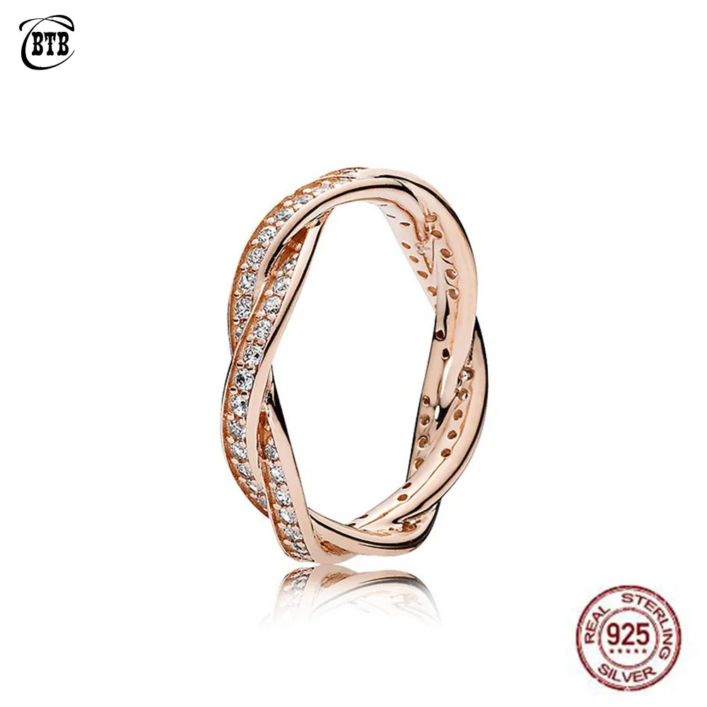 Новые розовые золотые браслеты с Поворот судьбы кольцо для женщин 925 пробы серебро CZ кольцо шарма Свадебные ювелирные изделия, для женщин, подарок