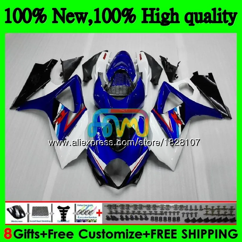 Корпус для SUZUKI 1000CC GSXR-1000 K7 GSX-R1000 GSXR 1000 07 08 43BS. 11 GSXR1000 GSX R1000 Синий Белый 2007 2008 07 08 обтекатели