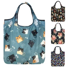 Легкая складная сумка с принтом многоразовая Повседневная Дамская полиэфирная повседневная хозяйственная сумка мультяшная Экологичная дорожная продуктовая сумка