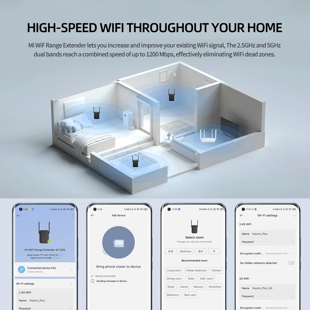 Xiaomi mi Roteador Extensor de Alcance Wifi Ac1200 Amplificador de Porta Ethernet de 1200 Mbps de 24 Ghz e Ghz Roteador de Sinal Wifi Roteadores sem fio - Imagem 6