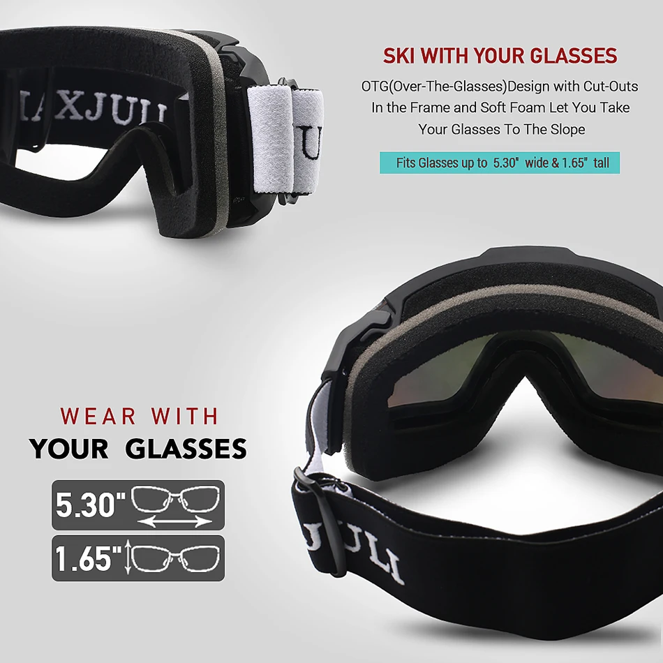 MAXJULI Ski Goggles,OTG Anti-Fog Winter Sport Snowboard Skate Snowmoblie Double Layer Spherical Lens Snow Goggles Men Women M4 4