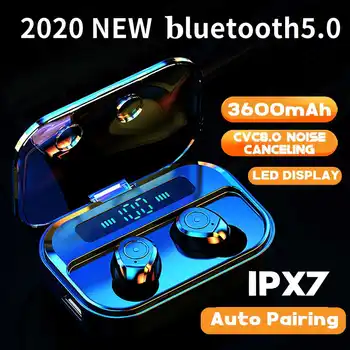

2020 TWS 3600mah 5.0 Wireless bluetooth Headset CVC8.0 Noise Canceling IPX7 Waterproof Box Earbud Bluetooth Headphone With LCD