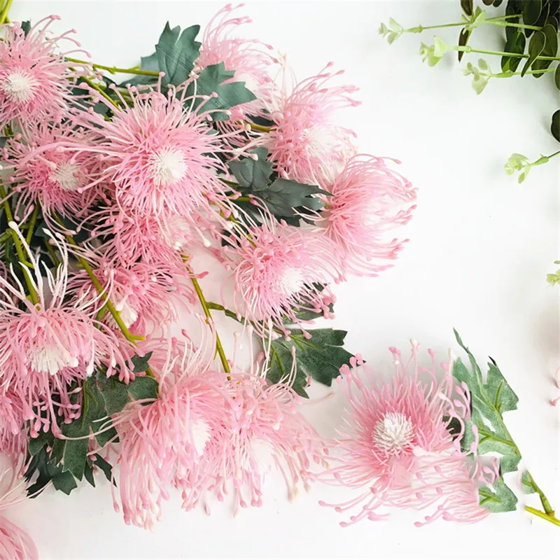 3 головки/ветка Leucospermum искусственные цветы для свадебного украшения Флорес Искусственные пластиковые искусственные цветы