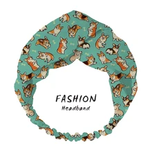 

2020 Women Hair Accessories Jolly corgis in green Bandana Headband Fashion Cross Elastic Force Hair Band Headdress Scrunchies