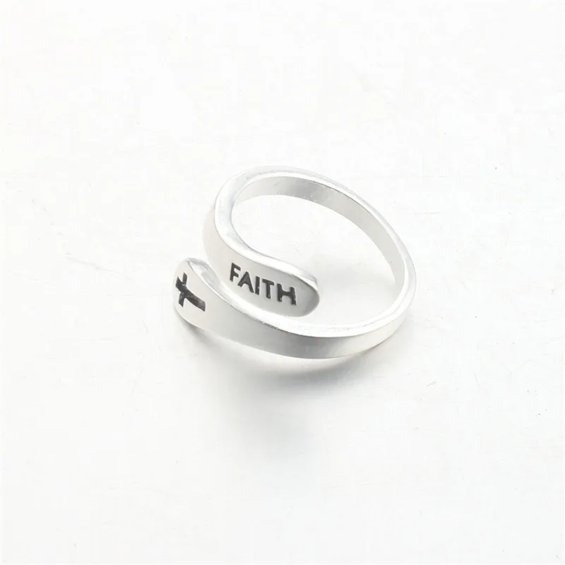 Очаровательные кольца в форме Креста с надписью «Faith», 925 пробы серебряные кольца для женщин и мужчин, регулируемое Открытое кольцо, ювелирные изделия для влюбленных пар, подарок