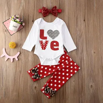 

Newborn Baby Girl Clothes Love Romper Tops Pants Leggings Headband Outfit Set