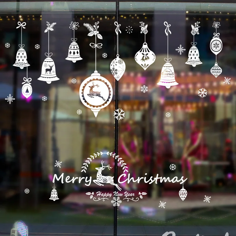 Bell Christmas Wall Sticker Shopping Mall Window Glass Door Decoration, Christmas Theme Applique Waterproof Poster