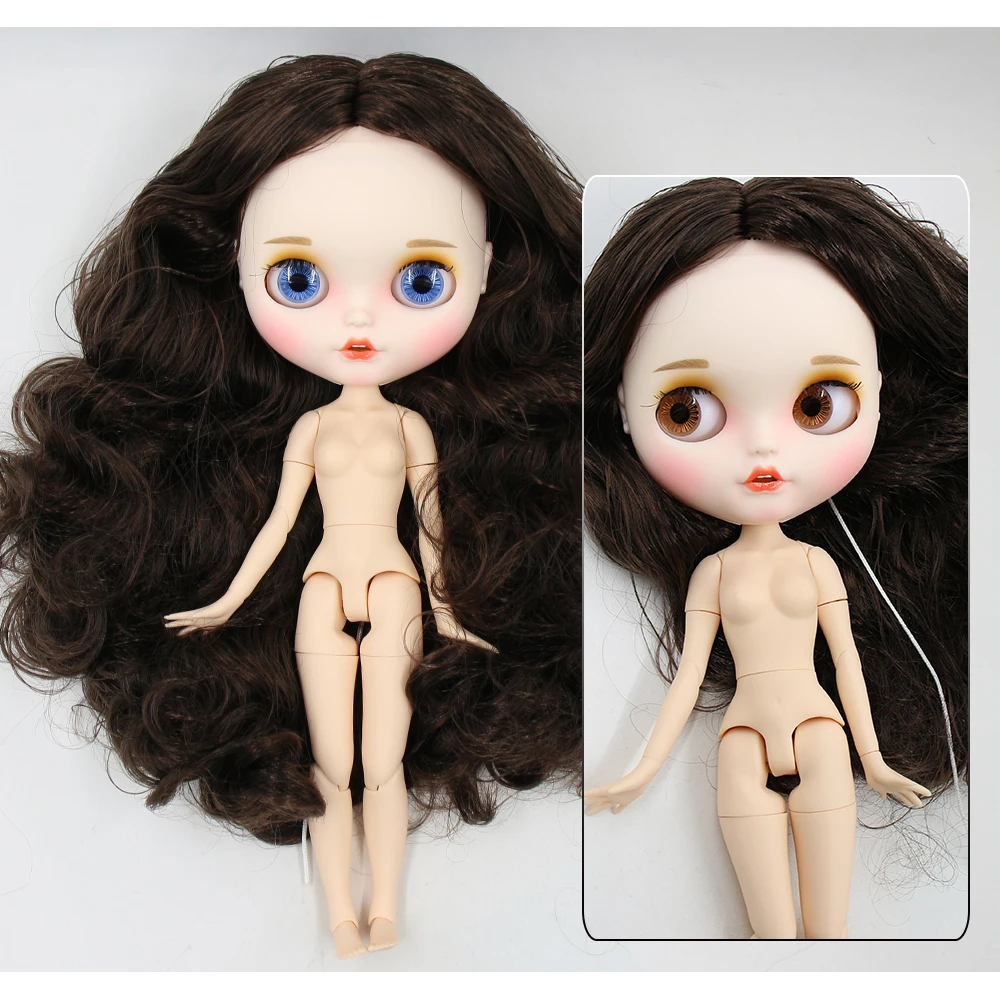 Neo Blythe Puppe mit braunem Haar, weißer Haut, mattem, lächelndem Gesicht und Custom Gelenkkörper 1