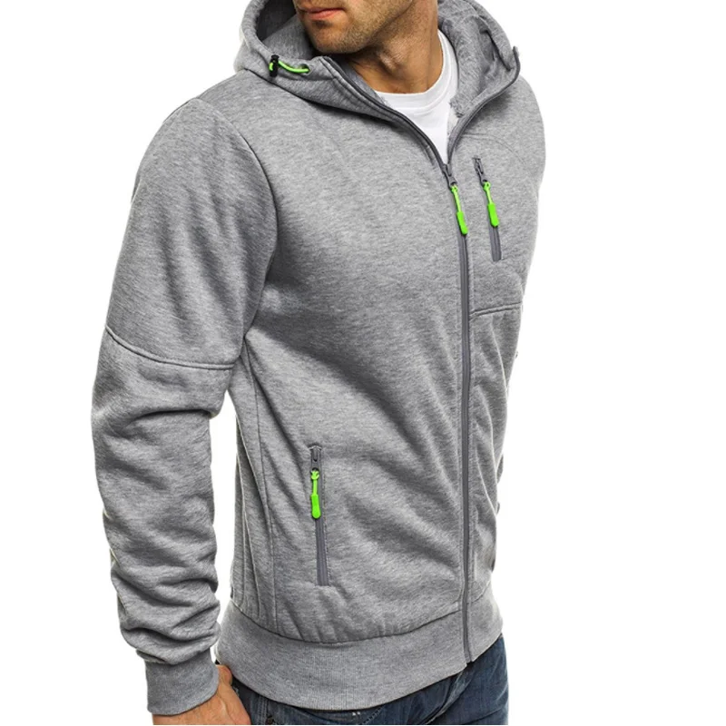 Light Gray Модные толстовки мужские весенние повседневные дизайнерские свитшот на молнии с капюшоном мужской однотонный спортивный костюм хип-хоп толстовка мужские 3XL Прямая - Цвет: Light Gray