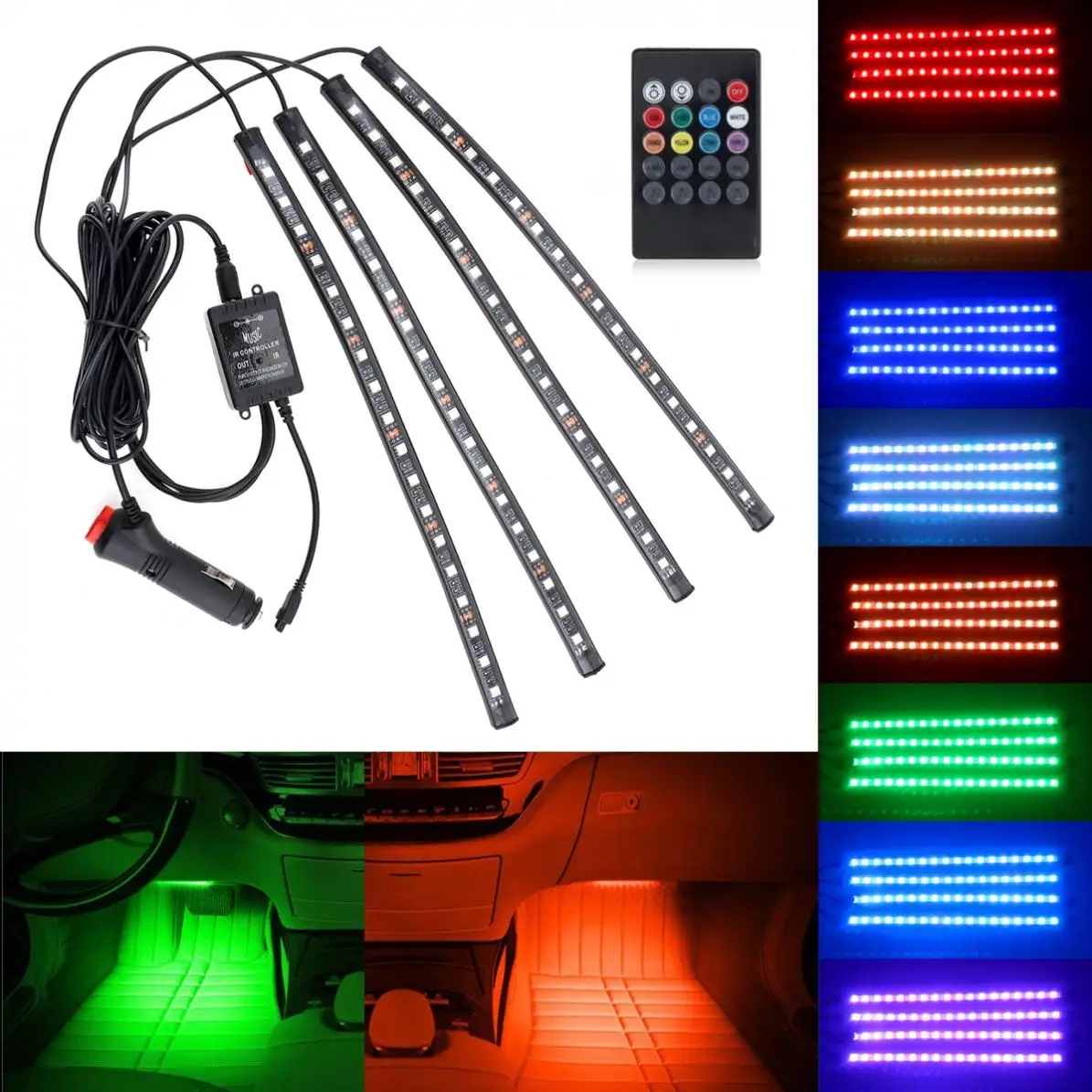 5050-18smd, восемь цветов, RGB, музыкальное управление, украшение салона автомобиля, светодиодный светильник на шасси автомобиля, неоновая полоса с пультом дистанционного управления