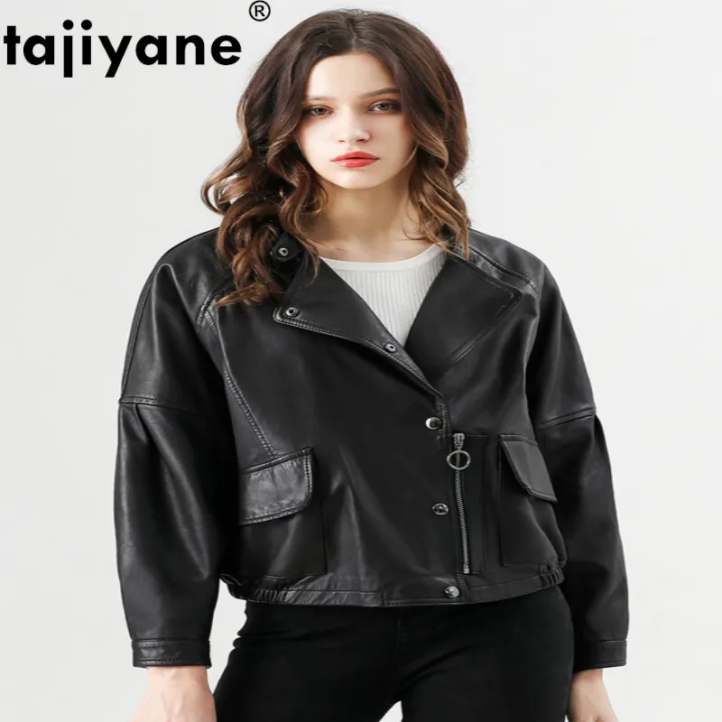 Женская кожаная куртка Tajiyane винтажная мотоциклетная из натуральной овечьей