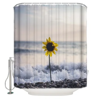 

Sunflower Sea Beach Waves Modern Shower Curtain Waterproof Bathroom Shower Curtain With Hook Accessory Bathroom Accessories