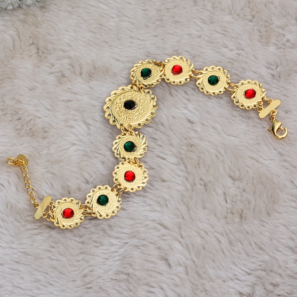 Gold Color Money Coin Bracelet Islamic Muslim Arab Coins Women Men Stone Middle Eastern Jewelry African Wedding Gifts | Украшения и