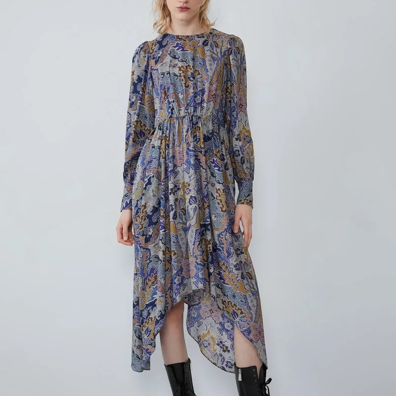 

Personality Women Autumn Dress 2019 New Fashion Prints Pattern Long Sleeve Feminino Vestidos Modern Lady Long Dresses