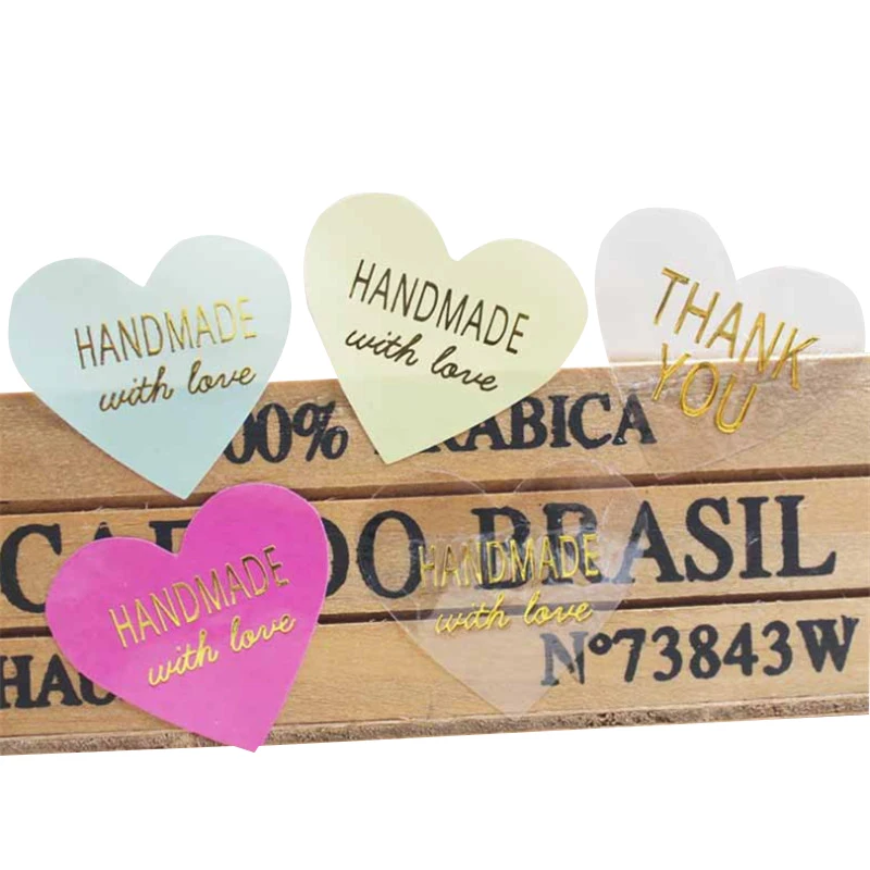 

1000pcs/lot Kawaii Color Heart Design bronzing Label Sticker Thank You Label Sticker DIY Hand Made For Gift Sealing Sticker