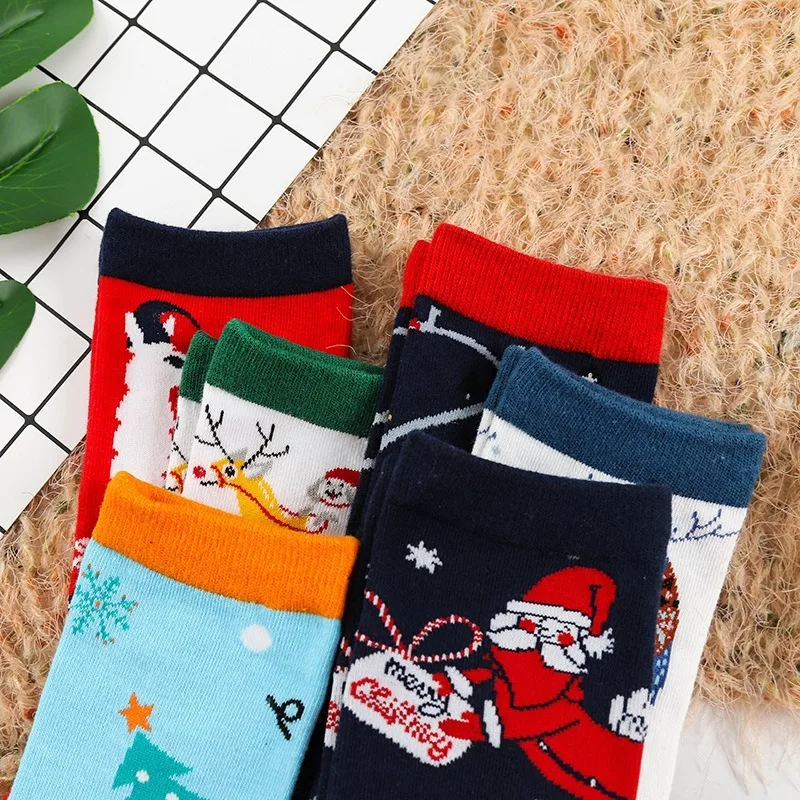 Рождественские хлопчатобумажные забавные носки, теплые женские носки, милые японские дышащие уличные модные повседневные носки