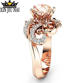 

European Fashion Retro Rose Gold Color Flower Ring for Women Elegant Charming Finger Ring Wedding Engagement Jewelry Dropship