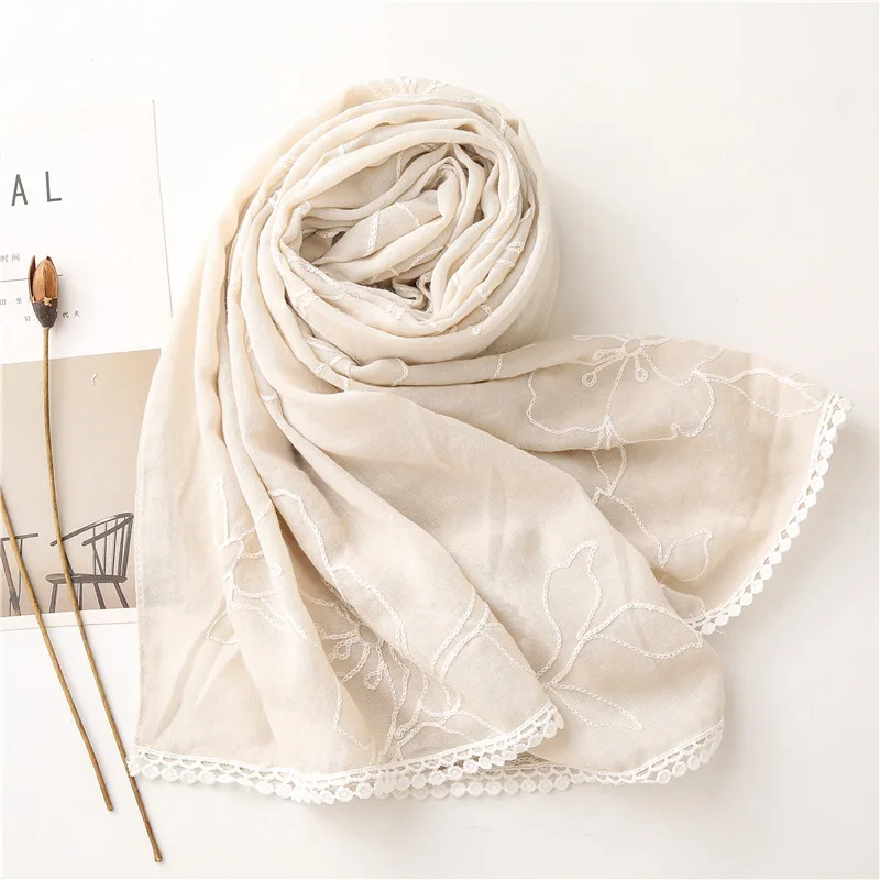 Herbst Winter Spitze Stich Floral Viskose Schal Dame Hohe Qualität Schals und Wraps Pashmina Stola Foulards Moslemisches Hijab 180*90Cm – Detail 15