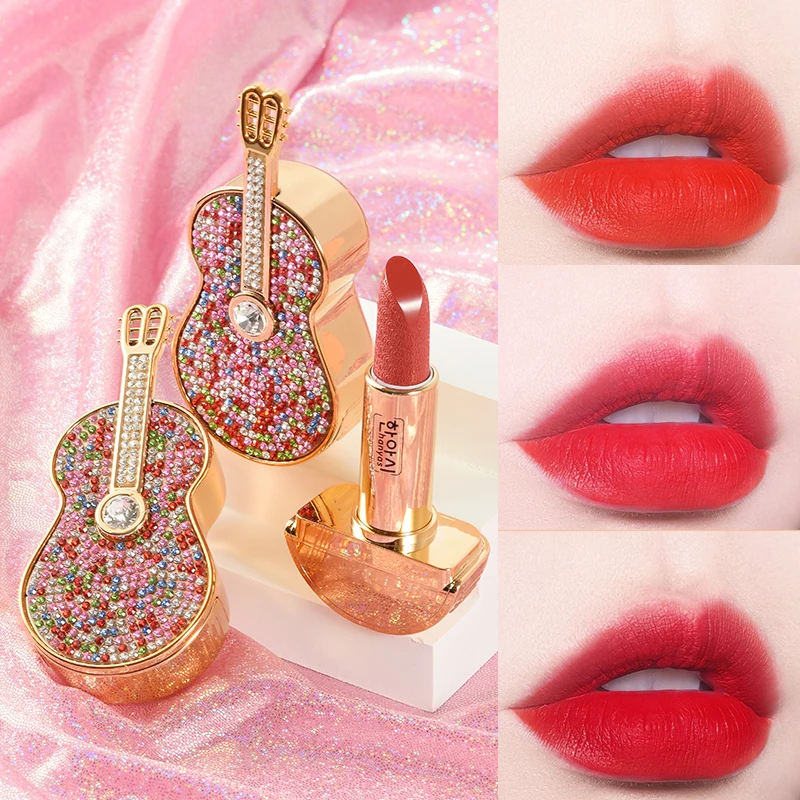 Velvet Lipstick Colorful Diamond Violin 3 color Waterproof Long Lasting