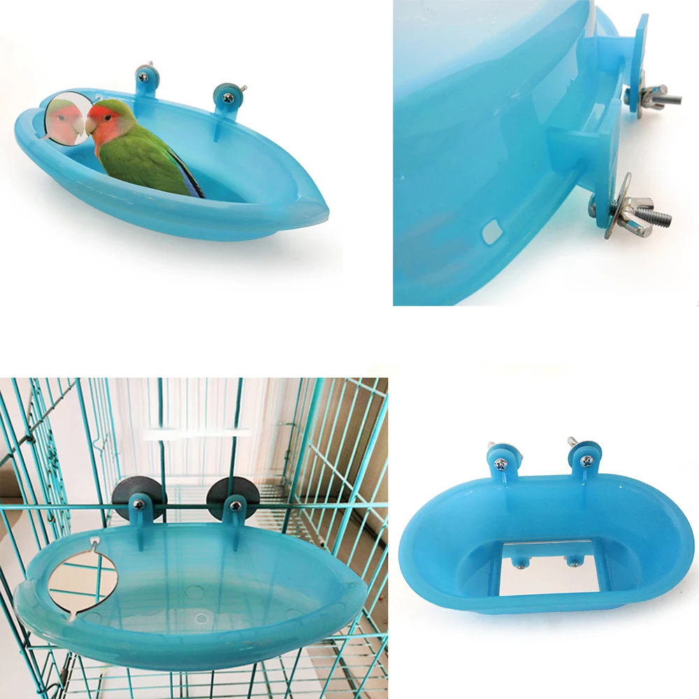 Cute Bird Bathtub With Bird Mirror Small Oval Bird Bathtub Pet Cage Accessories Parrot Bath Shower 3