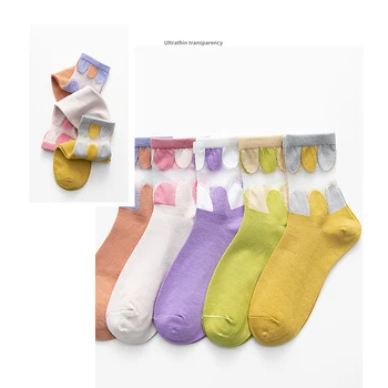 

Candy Color Glass Silk Peachwork Girls Socks Light Transparent Sheer Socks Women Lovely Long Socks Cotton Female Tulle Socks