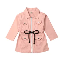 Autumn Baby Girls free shipping clothes pocket Long Sleeve Lapel Trench Bandage cotton lovely Casual Zipper Outwear one pieces