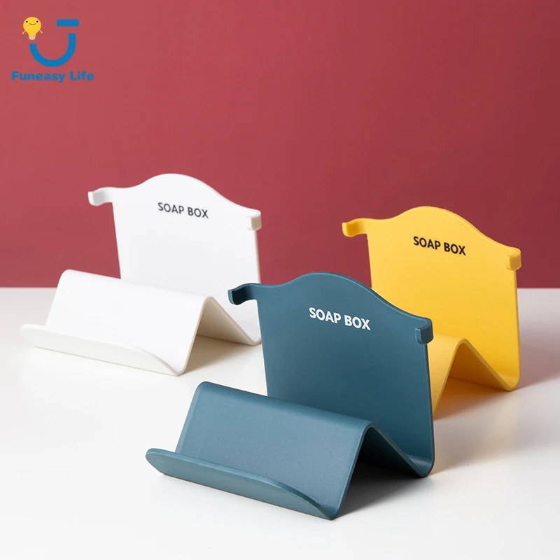 

Wall Mounted Creative Plastic Soap Holder Box Dish Bathroom Portable Shelf Small Object Storage Rack Accessories No Punching