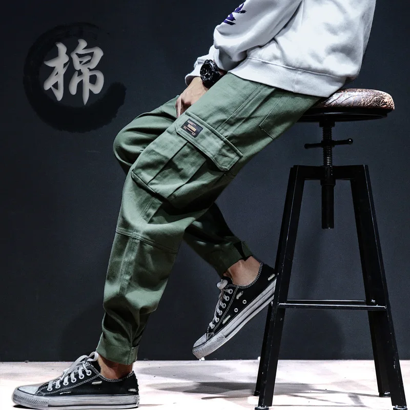 

Japanese-style Popular Brand Spring MEN'S Overalls Loose Harem Pants Pure Cotton Hong Kong Style Youth Casual Multi-pockets Trou