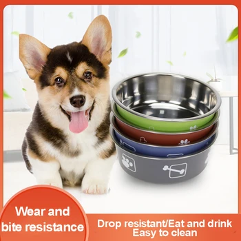 

Senye Pet Dog Bowl Round PP Plus Stainless Steel with Colored Footprint and Anti-slip Function For Dogs and Cats Eating