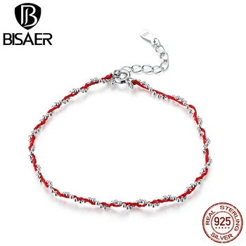 

Red Rope Bracelets BISAER 2020 New 925 Sterling Silver Black & Red Chain Lobster Clasp Bracelets for Women Jewelry ECB173