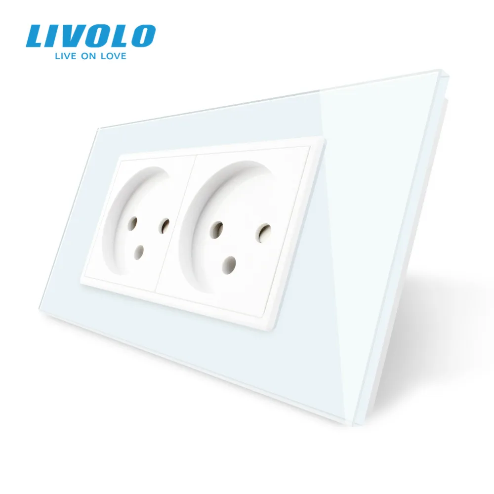 Двойная розетка LIVOLO из Израиля 16 А закаленная белая/черная стеклянная панель 100 ~