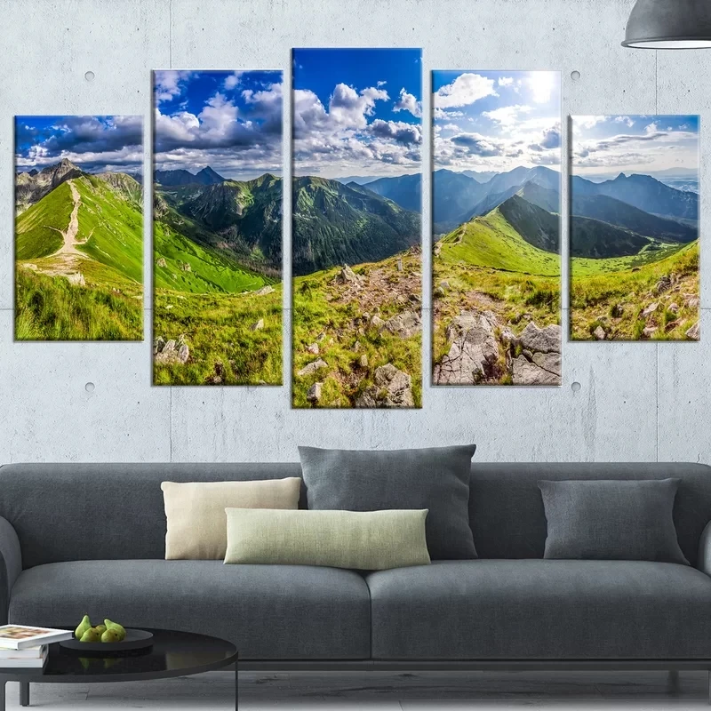Wall Art Blue Sky Mountains Canvas Painting Home Decoration Modular 5 Pieces Natural Scenery Pictures HD Printed Poster Framed | Дом и сад
