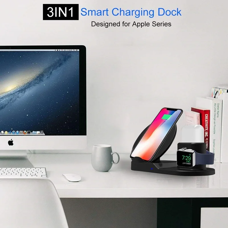 Новое 3 в 1 Быстрое беспроводное зарядное устройство для Apple Watch iWatch 1 2 3 4 Airpods 10 Вт QI Беспроводная док-станция для зарядного устройства для iPhone X XR XS MAX
