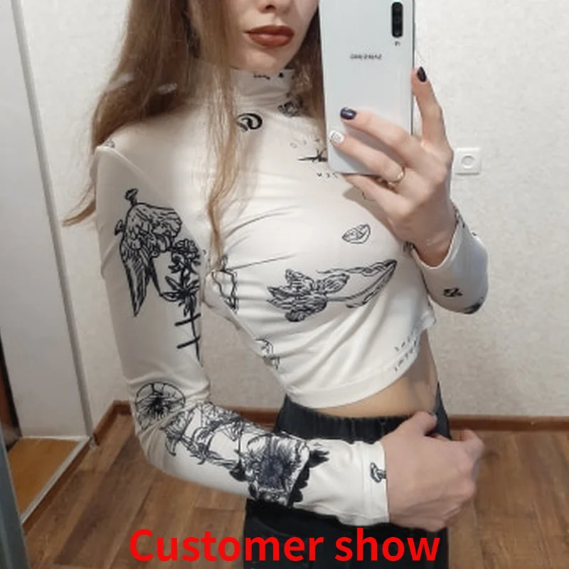 Женская блузка с длинным рукавом MissyChilli Весенняя трикотажная рубашка принтом и