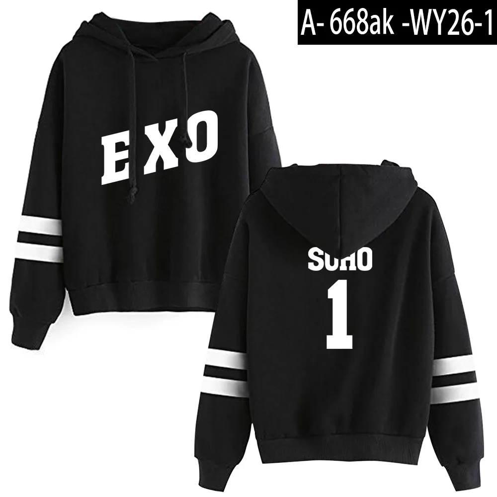 Красный KPOP фанаты куртка с капюшоном EXO женская одежда забавные дамы Jpop толстовки кофты хип хоп полиэстер/хлопок Harajuku спортивный костюм - Цвет: black