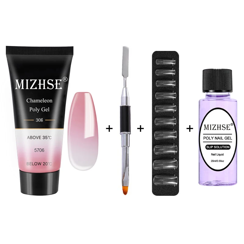 MS-Set01-WB5706 MIZHSE 5 шт./комплект, полигель, набор, кристалл, УФ-гель для наращивания ногтей, светодиодная УФ-гель для ногтей, акриловая комбинация, решения, плюс дробилка - Цвет: MS-Set01-WB5706