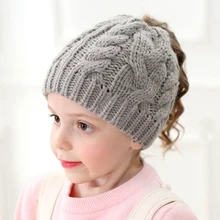 Зимняя грязная шапка с помпоном для маленькой девочки, детская эластичная вязаная шапка, грязная красивая шапочка с конским хвостом, теплые вязаные шапки