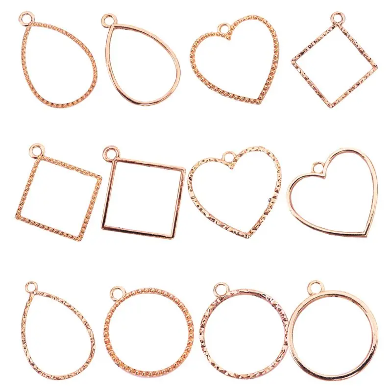 

12 Pcs/set Simple DIY Crystal Epoxy Frame UV Glue Metal Frames Mold Pendant Jewelry Making Accessories