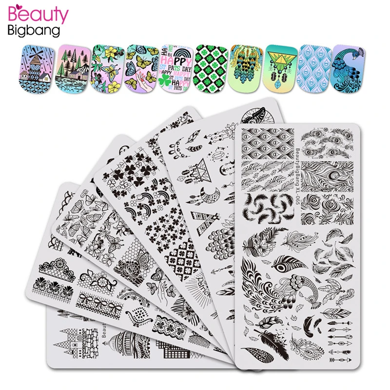 BeautyBigBang 6 шт. штамповки для ногтей четырехлистный клевер изображения ногтей штамповки пластины Кружева Французский цветок шаблон ногтей инструмент для дизайна ногтей