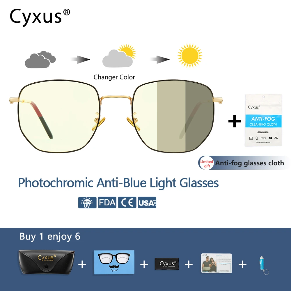 prescription blue light glasses Cyxus Fashion Photochromic Eyeglasses Anti Radiation And Blue Ray Classic Glasses Sunglasses  For Women Men-8004 reading glasses with blue light filter